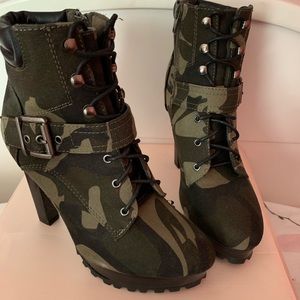 Camouflage Heeled Combat Boots